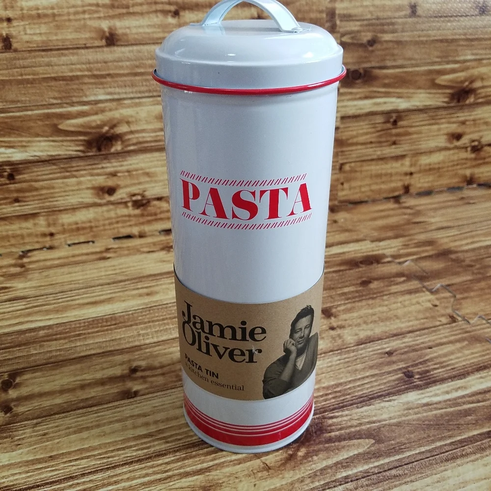 Jamie Oliver Pasta Tin White/Red Container Metal NWT